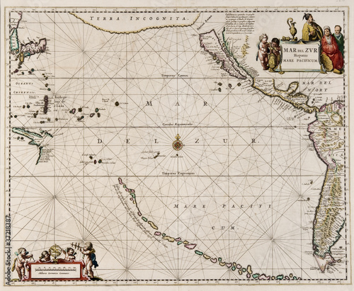 Pacific ocean old world map