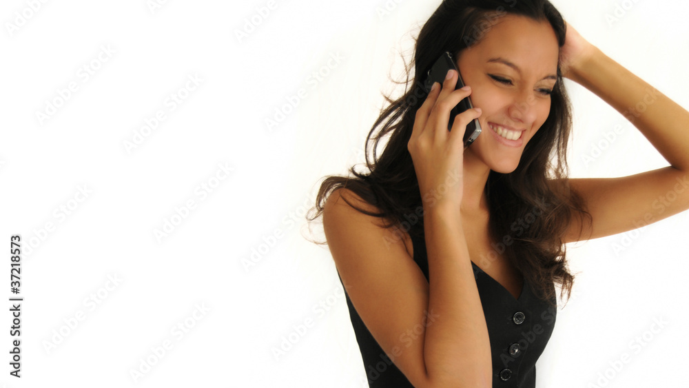 Beautiful half indian woman with mobile phone / cell phone Beautiful half indian woman with mobile phone / cell phone