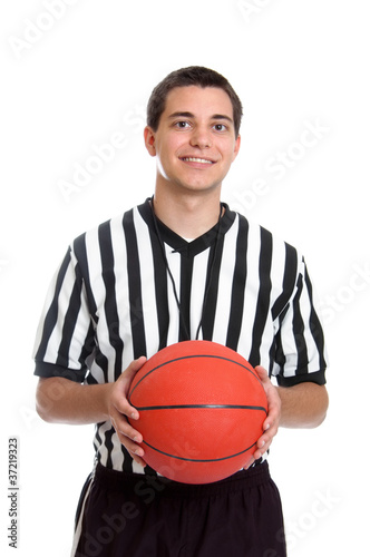 Teen basketball referee portrait isolated on white photo