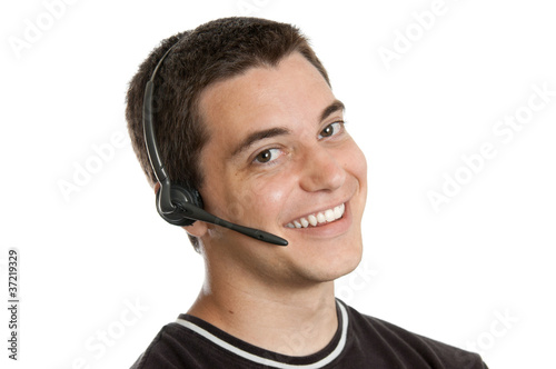 Teen boy wearing a headset