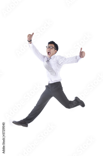 Excited Asian Businessman Jumping