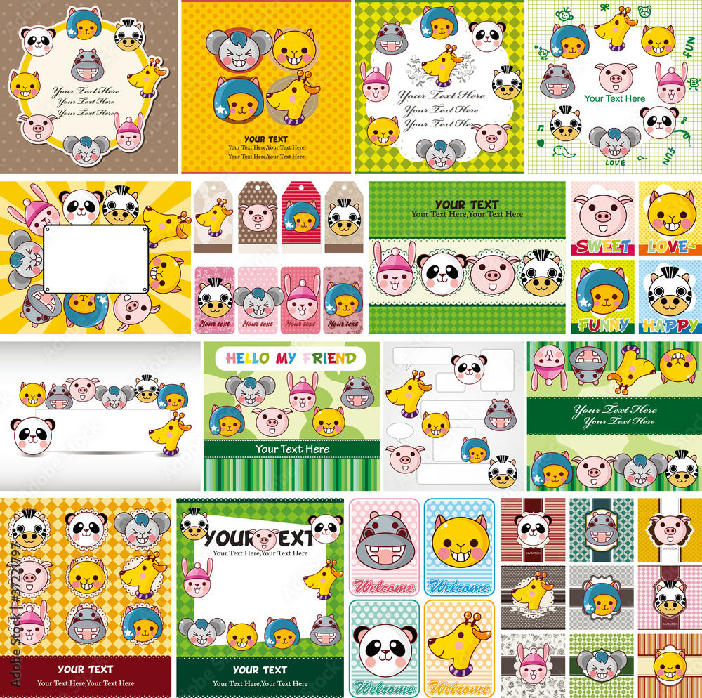 Fototapeta premium cartoon animal face card