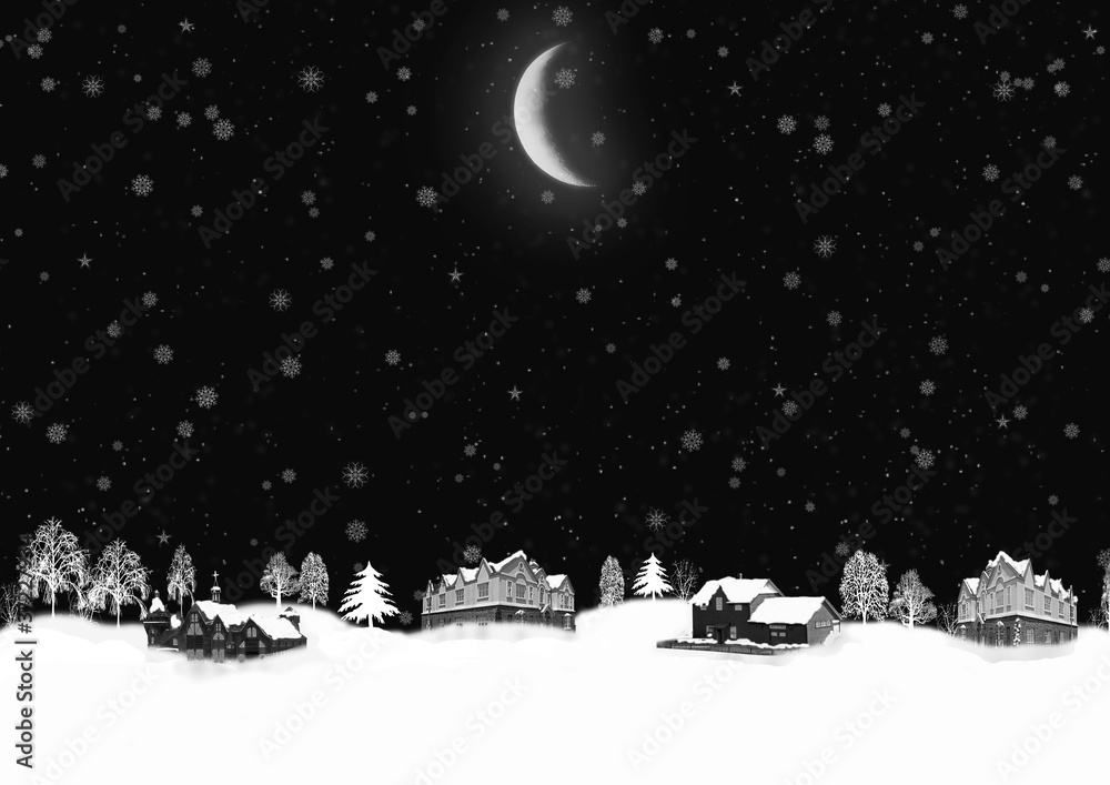 Idyllic scene in winter under a moonlit sky