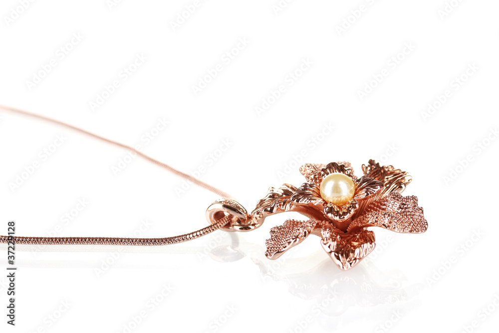 Pendant in form of flower with pearl isolated on white Pendant in form of flower with pearl isolated on white