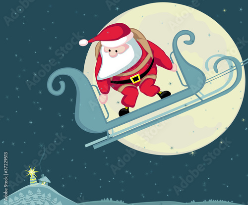 Santa with parachute in moon background