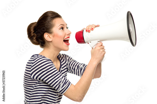 Attractive woman with megaphone photo