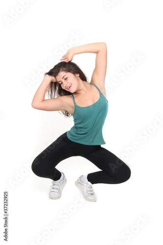 young attractive woman dancing fitness over white