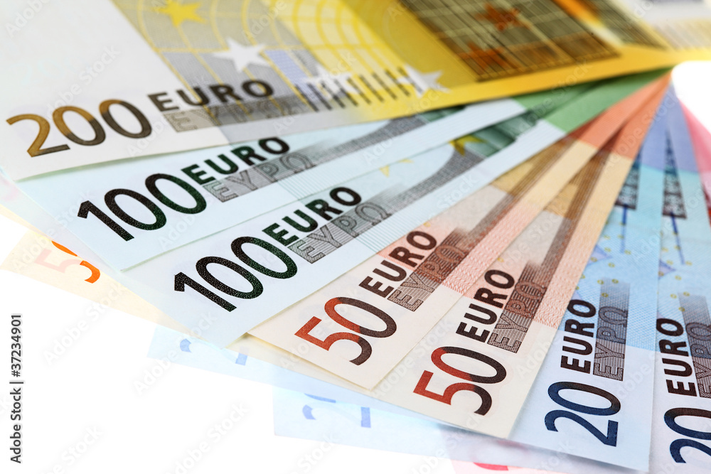 Euro banknotes, fan made of euro paper currency Euro banknotes, fan made of euro paper currency