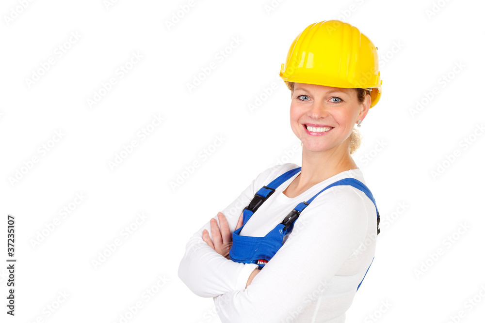 selbstbewußte handwerkerin mit bauhelm selbstbewußte handwerkerin mit bauhelm
