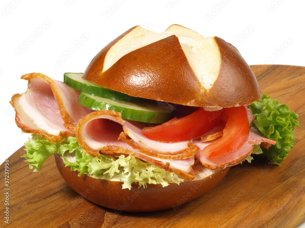 Laugenbrötchen mit Schinken Stock Photo | Adobe Stock