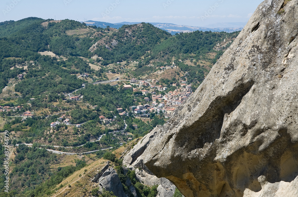 Panoramic view of Castelmezzano. Basilicata. Italy. Panoramic view of Castelmezzano. Basilicata. Italy.