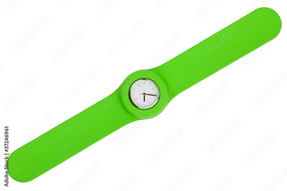 Stylish watch with a green plastic strap Stylish watch with a green plastic strap