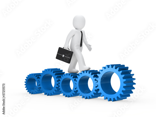 businessman go on blue gear