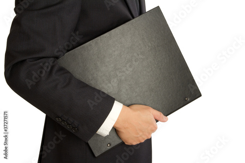 business man with a black cover holder