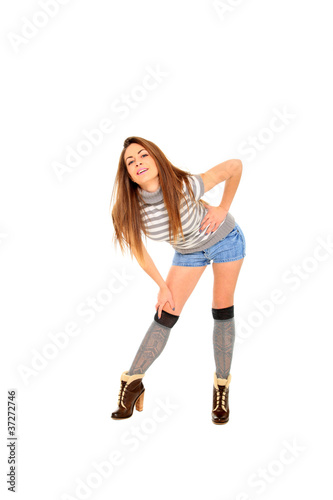 young woman in jeans shorts