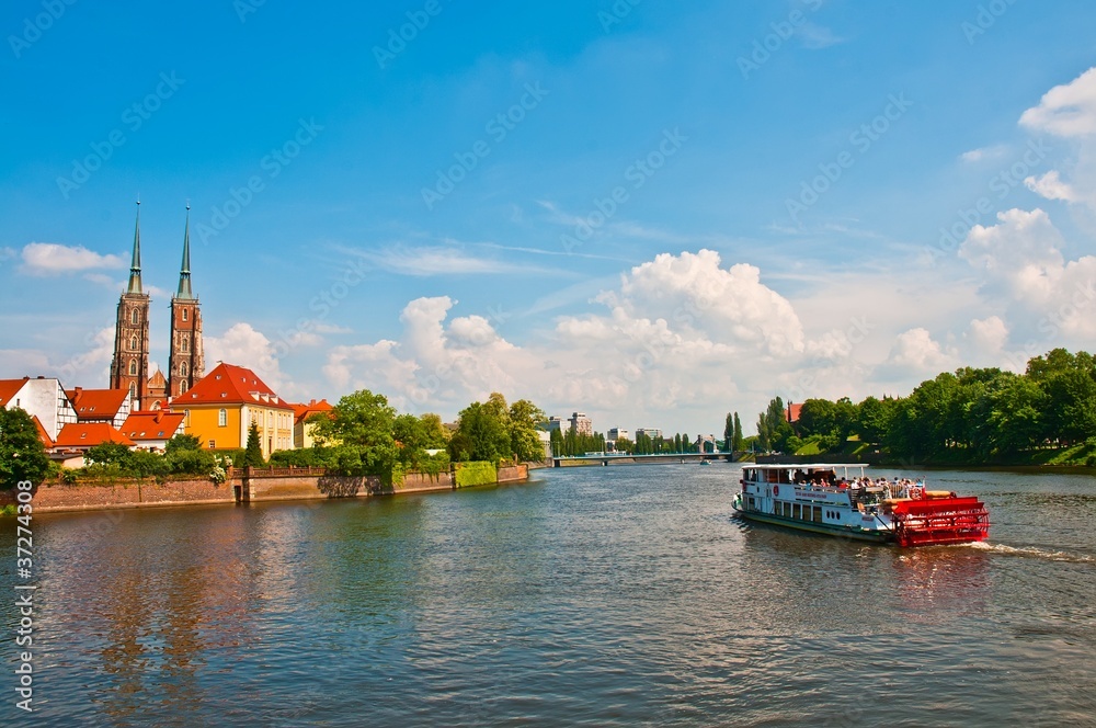 Touristic sailing on the Odra river, Wroclaw, Poland