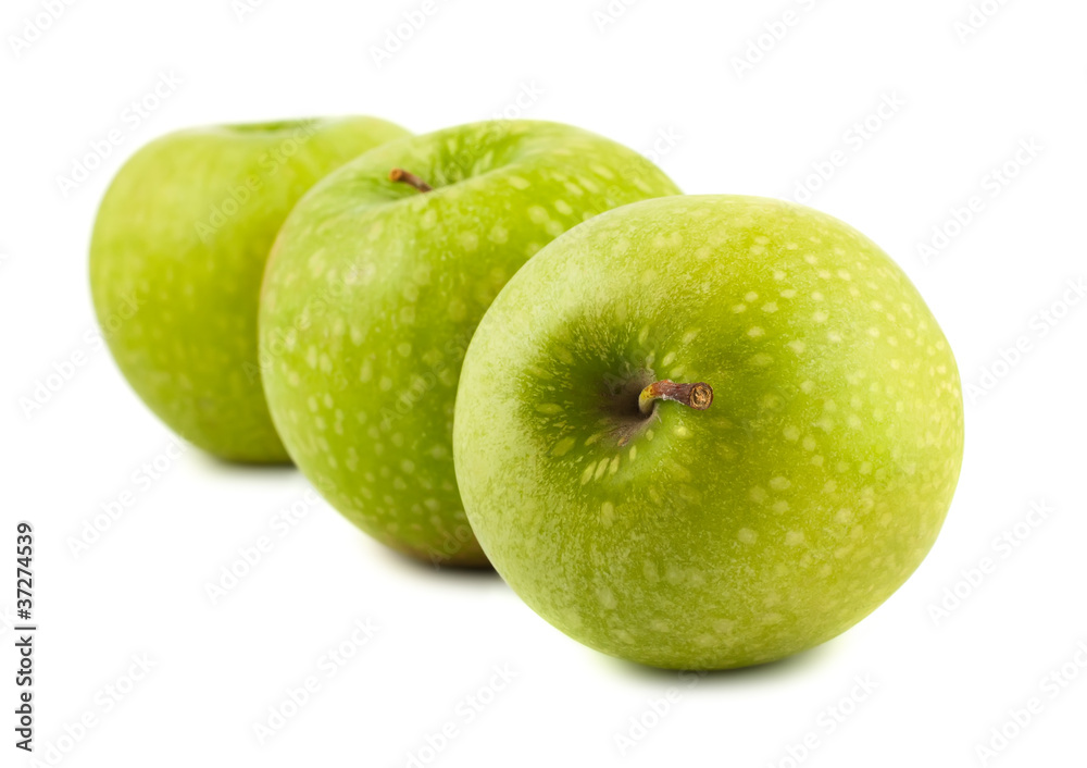 Green apples on a white background Green apples on a white background