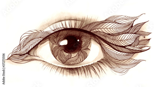 human eye with leafs