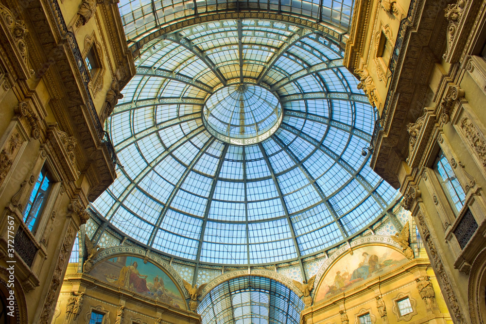 Glass dome of  Galleria Vittorio Emanuele, Milan, Italy