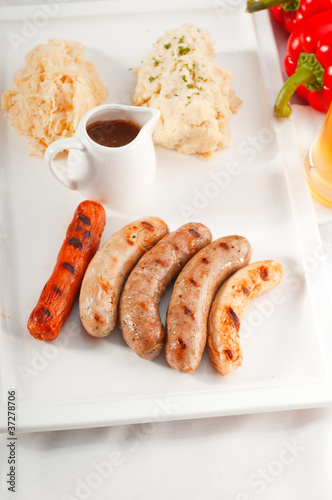 selection of all main type of german wurstel saussages photo
