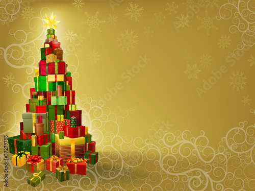 Christmas background with gifts tree