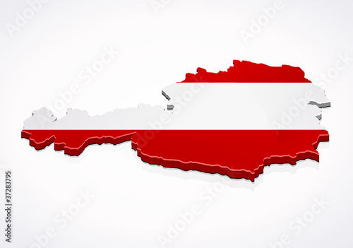3D-Karte von Österreich auf weißem Hintergrund