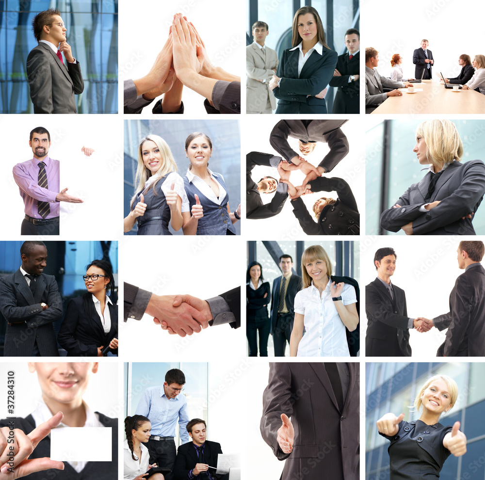 Business collage with many young persons Business collage with many young persons