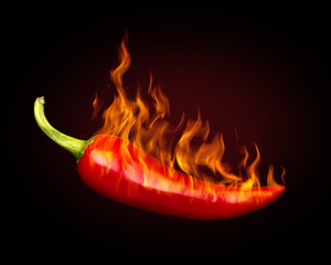 Papier peint photo Piments forts Piment rouge incandescent flamme noire  © Vitaly Korovin