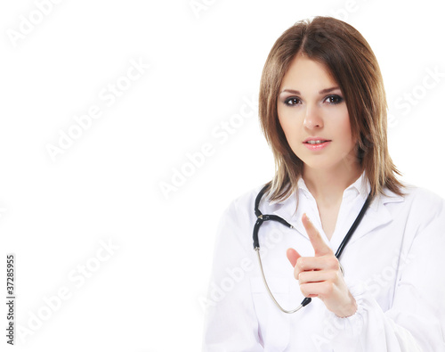Young attractive female doctor isolated on white