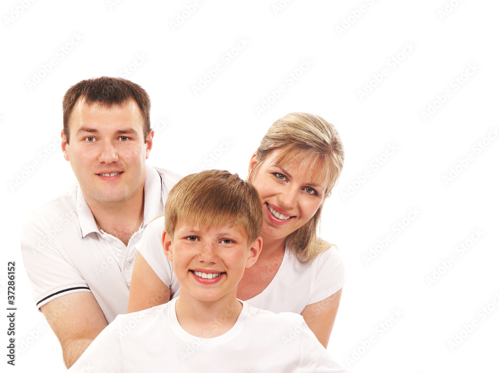 Happy family isolated over white background