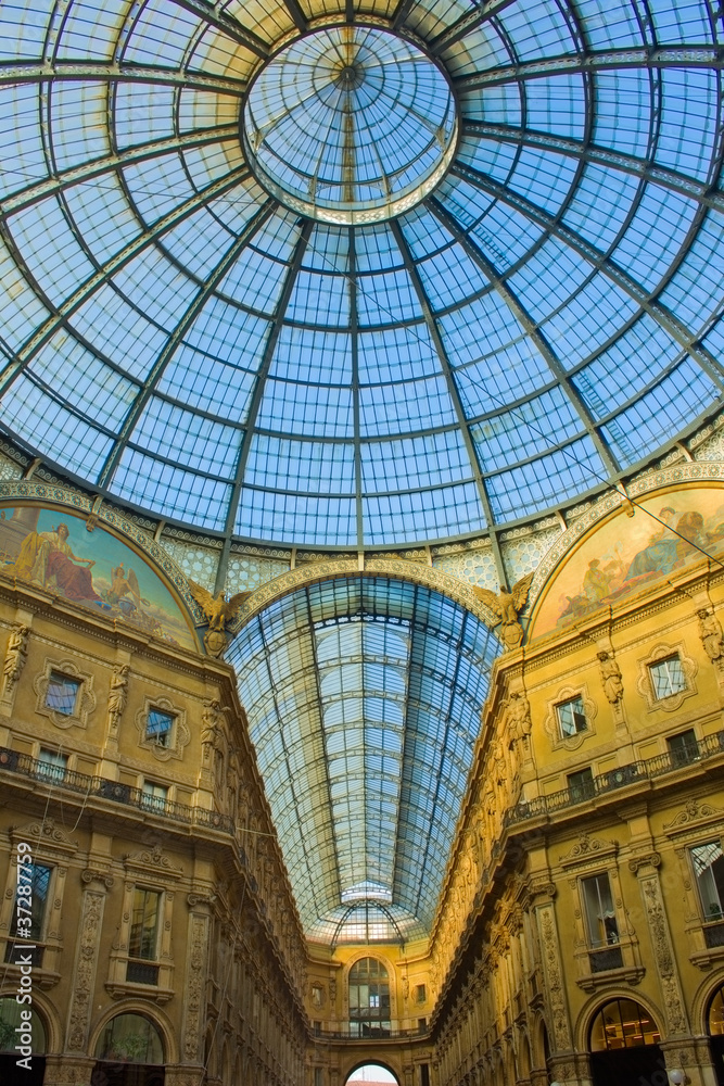 Glass roof of  Galleria Vittorio Emanuele, Milan, Italy