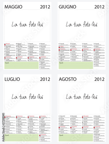 Calendario 2012 - Maggio - Giugno - Luglio - Agosto