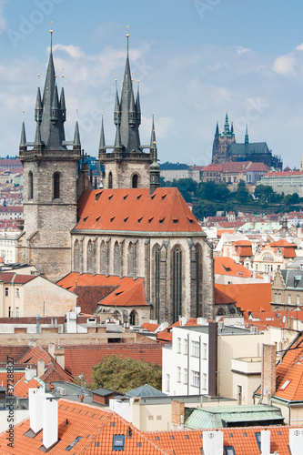 Top view cityscape on old Prague cathedral and castle