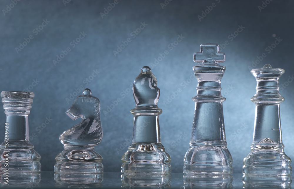 Glass chess is placed on black background Glass chess is placed on black background