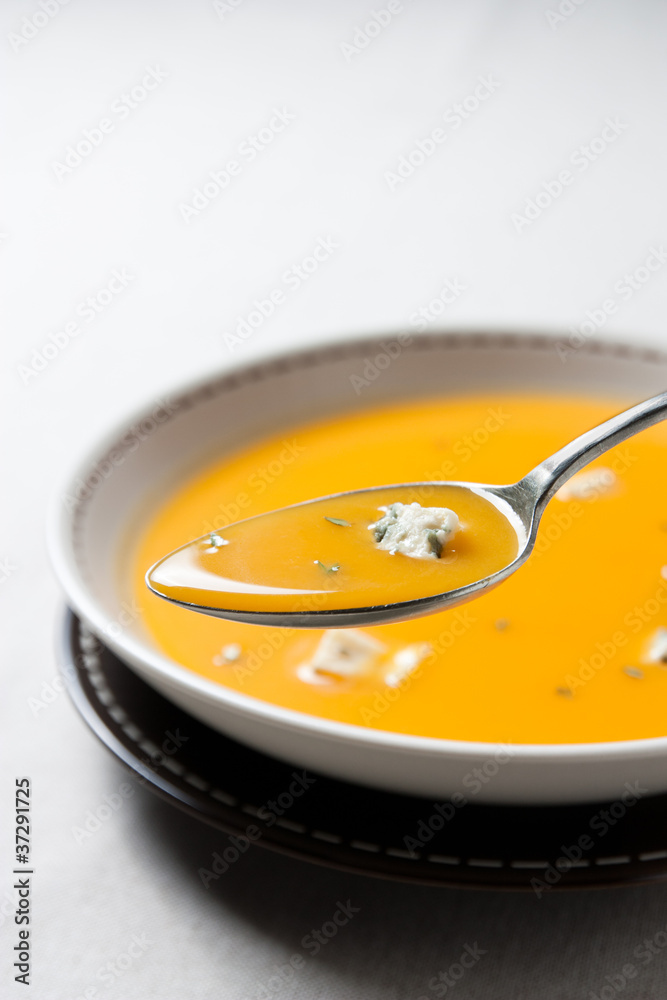 Cream of pumpkin soup with blue cheese