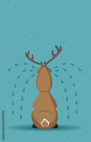 Reindeer sitting turned back crying