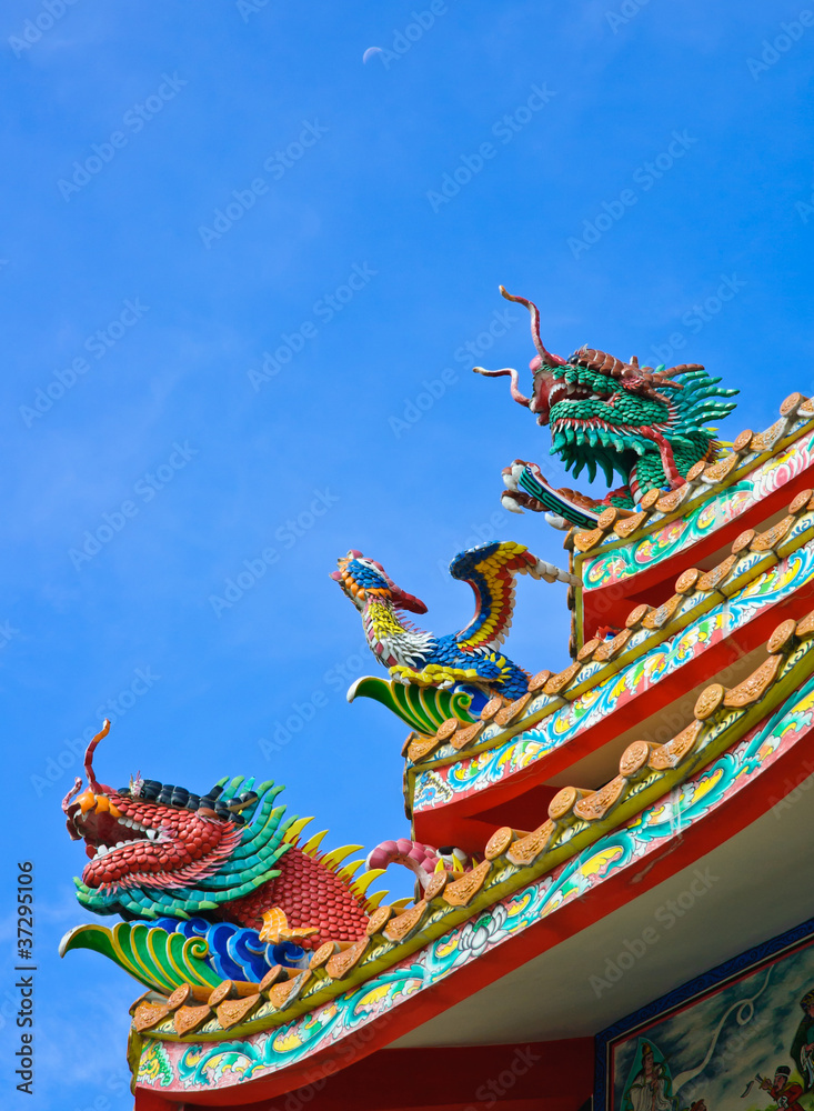 Chinese temple roof decoration, Thailand Chinese temple roof decoration, Thailand