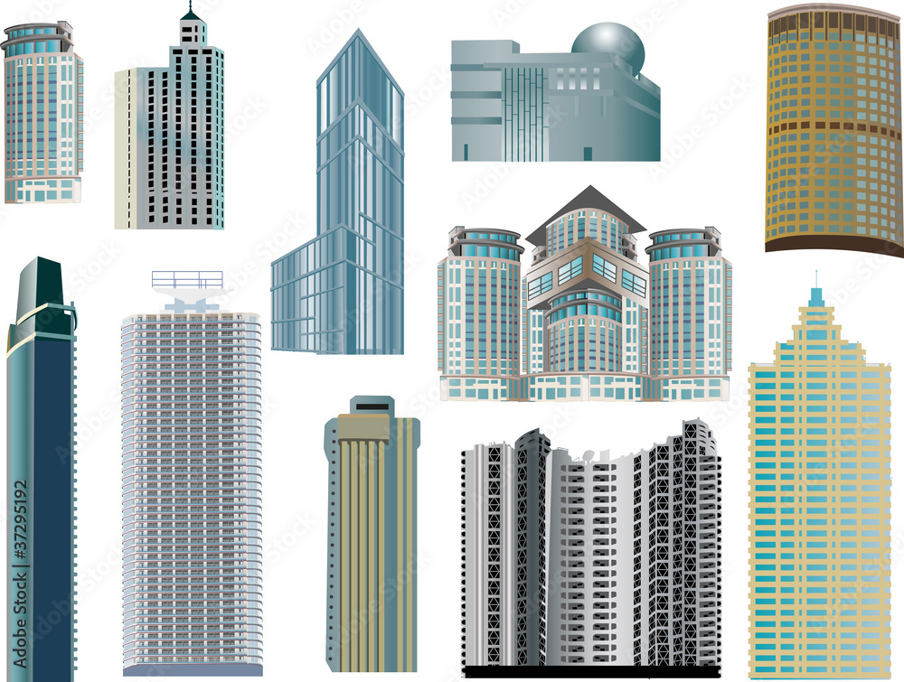 set of eleven modern buildings set of eleven modern buildings