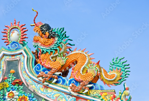 Colorful Chinese dragon on temple roof