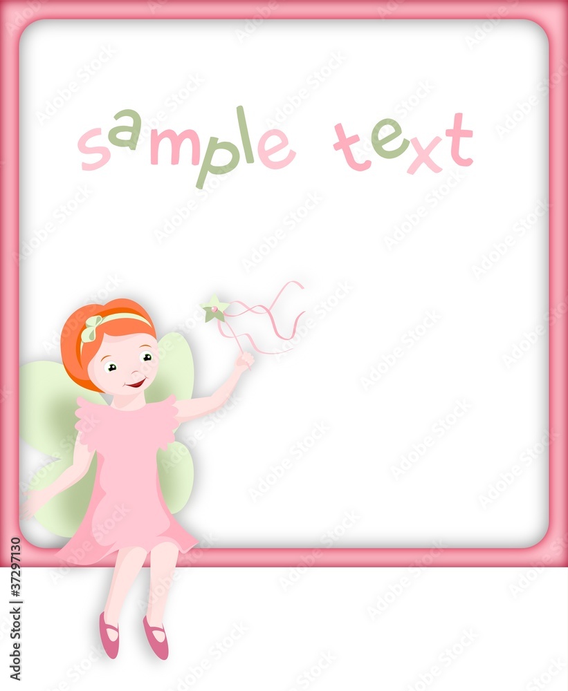 Little pink fairy in pink frame - illustration Little pink fairy in pink frame - illustration