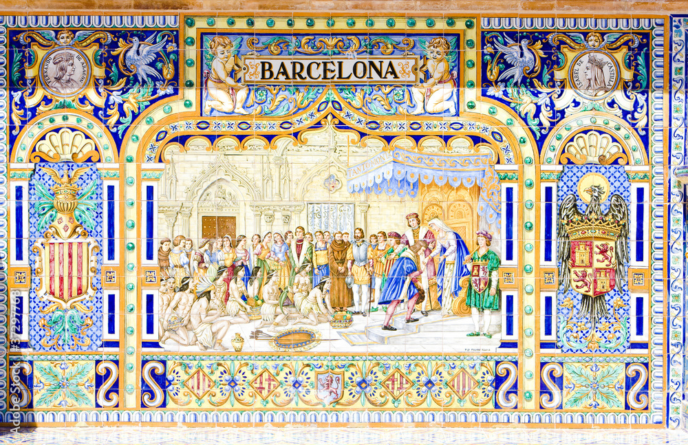 tile painting, Spanish Square (Plaza de Espana), Seville, Andalu