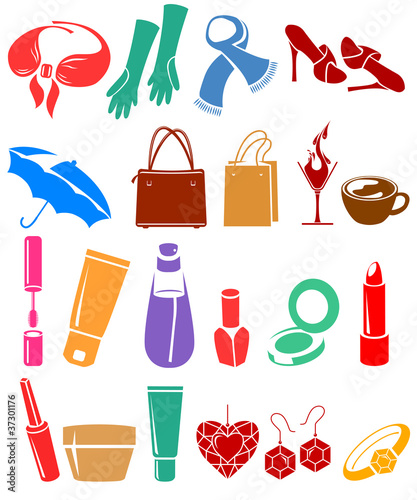 Silhouette set of different woman's things