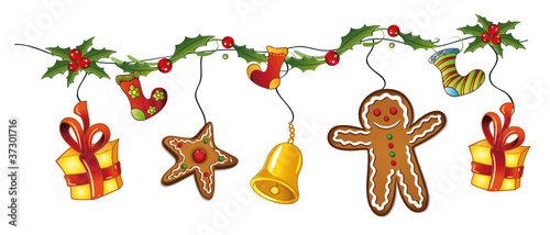 Glocken, Stechpalme, Weihnachten, Lebkuchen Ranke