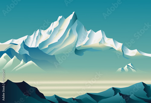 Bewitching snowy mountains  in Roerich style.