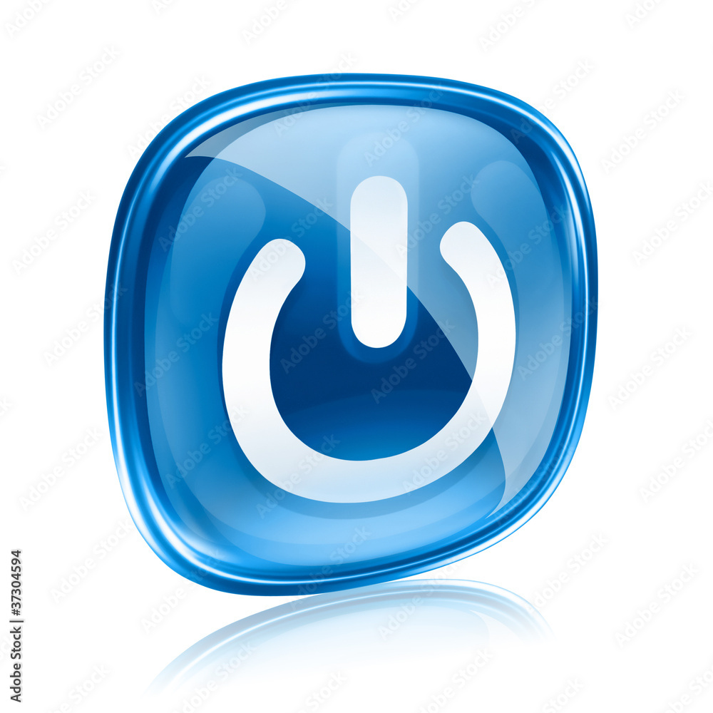 power icon blue glass, isolated on white background. power icon blue glass, isolated on white background.