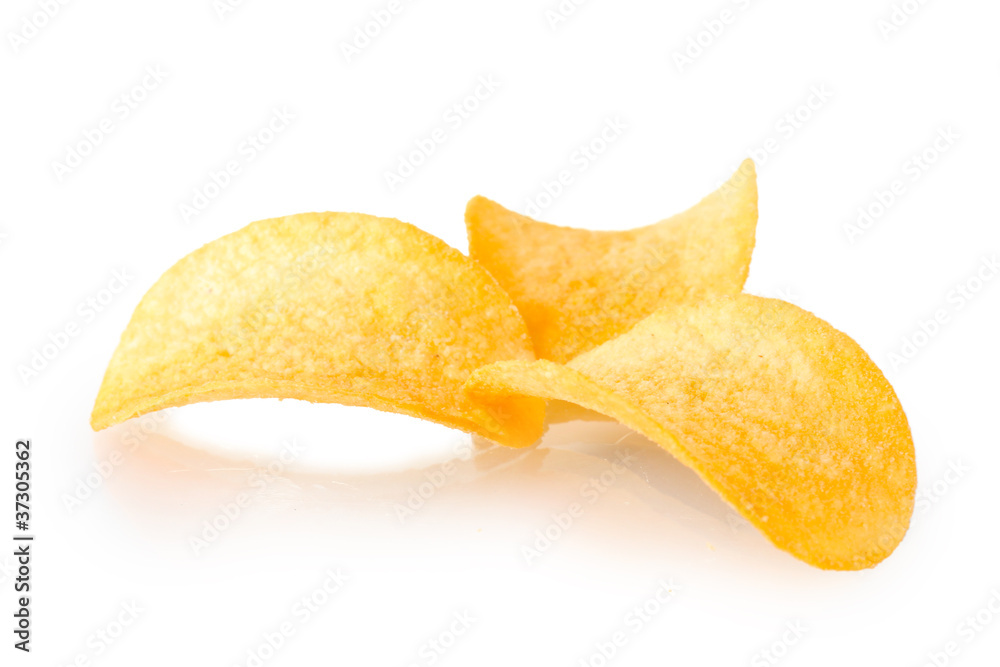 Fototapeta premium Delicious potato chips isolated on white