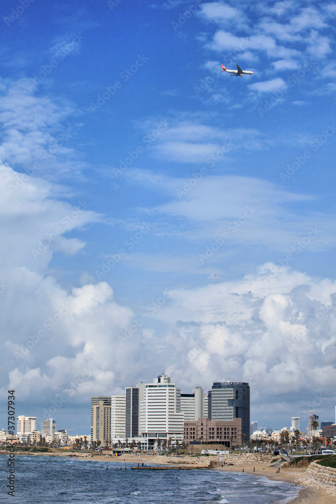 Tel Aviv and beach along the coast