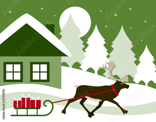 reindeer pulling sledge