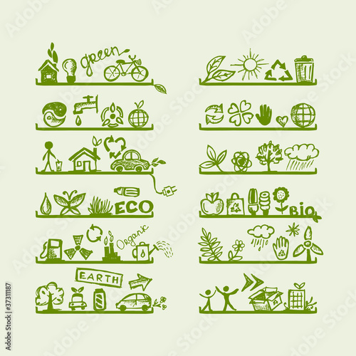 Shelves with ecology icons for yuor design