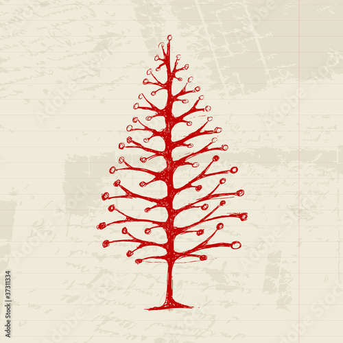 Sketch of christmas pine on sheet for your design